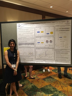 Kritika Nayar presented findings examining the underlying neuropsychological mechanisms of Rapid Automatized Naming (RAN) abilities in premutation carriers compared to controls, in addition to exploring correlations with conceptually related clinical-behavioral phenotypes. Findings have implications for understanding the role of FMR1 in RAN and language ability.